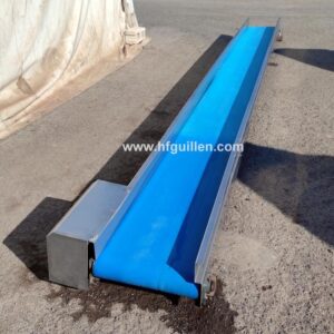 CINTA TRANSPORTADORA EN ACERO INOX CON LONA AZUL 45x590 cm